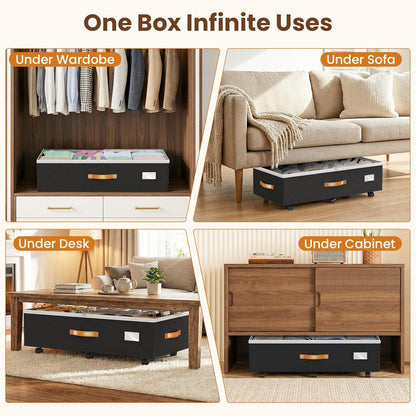 Fold-flat under-bed storage container with removable wheels