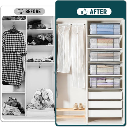 Compact folded storage bag for shelves closets and under-bed spaces