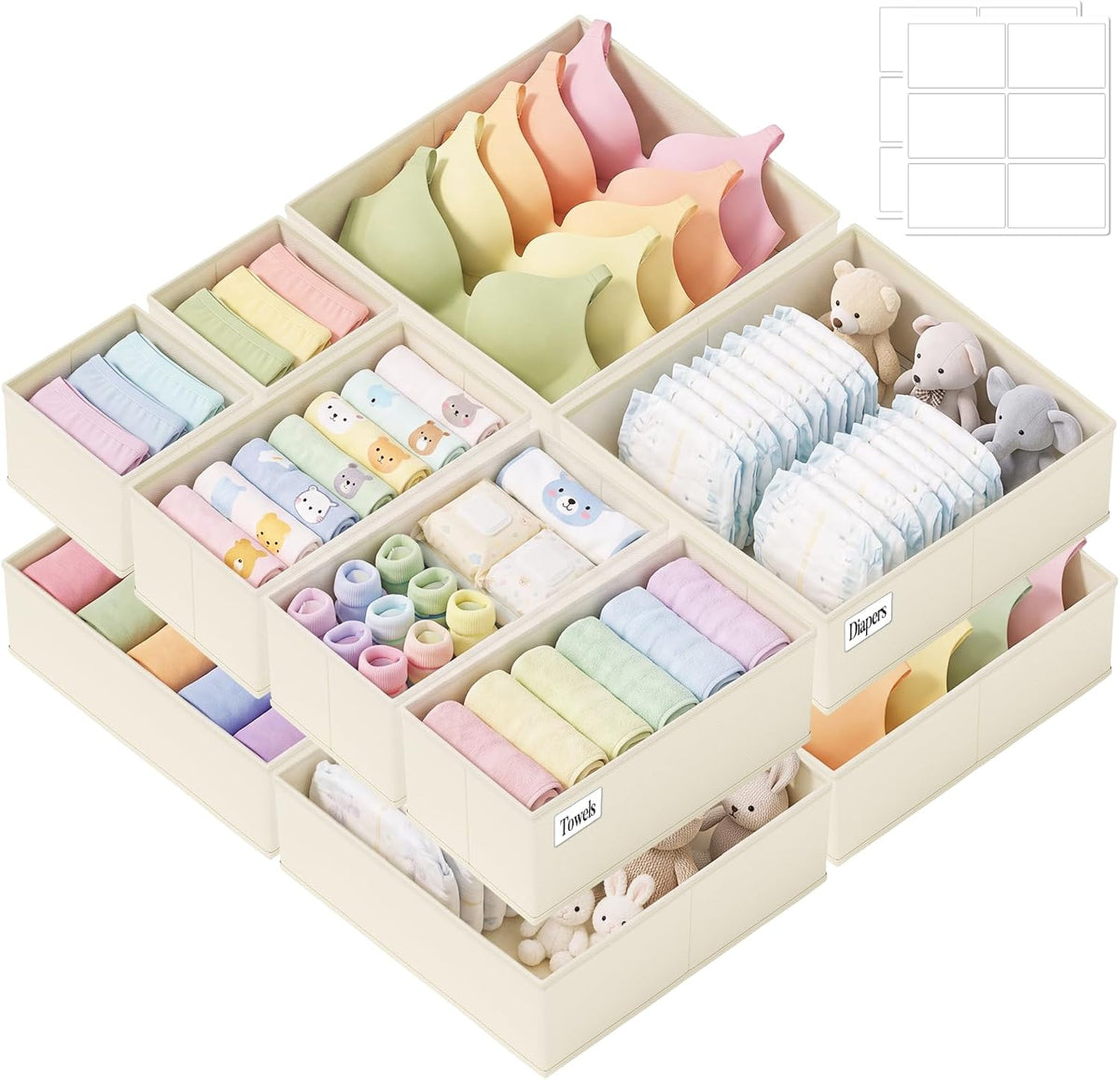 Ten-piece beige foldable drawer organizer set