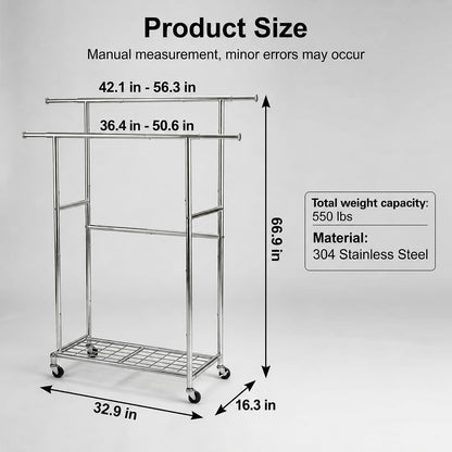 Double-rod garment rack dimensions and storage layout