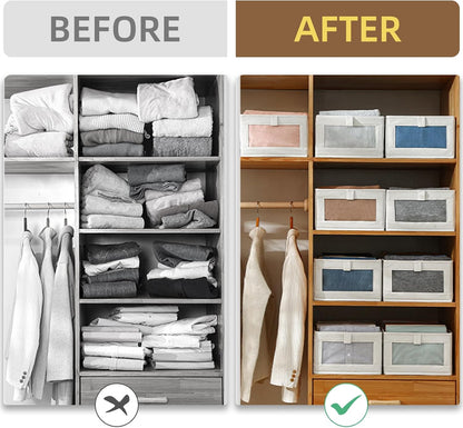 Clear window showing neatly organized clothing inside the bin