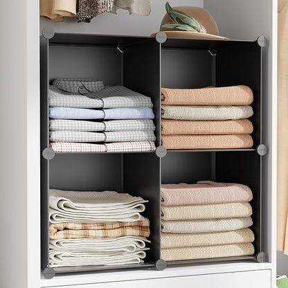 Black cube organizer arranged in a bedroom