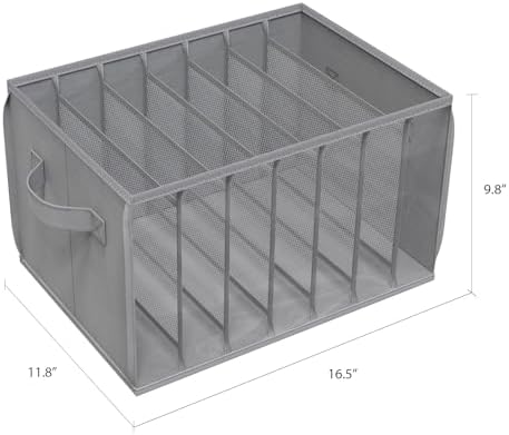 Grey wardrobe organizers used on a closet shelf