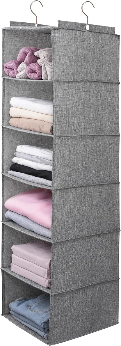 Dark gray six-shelf hanging closet organizer