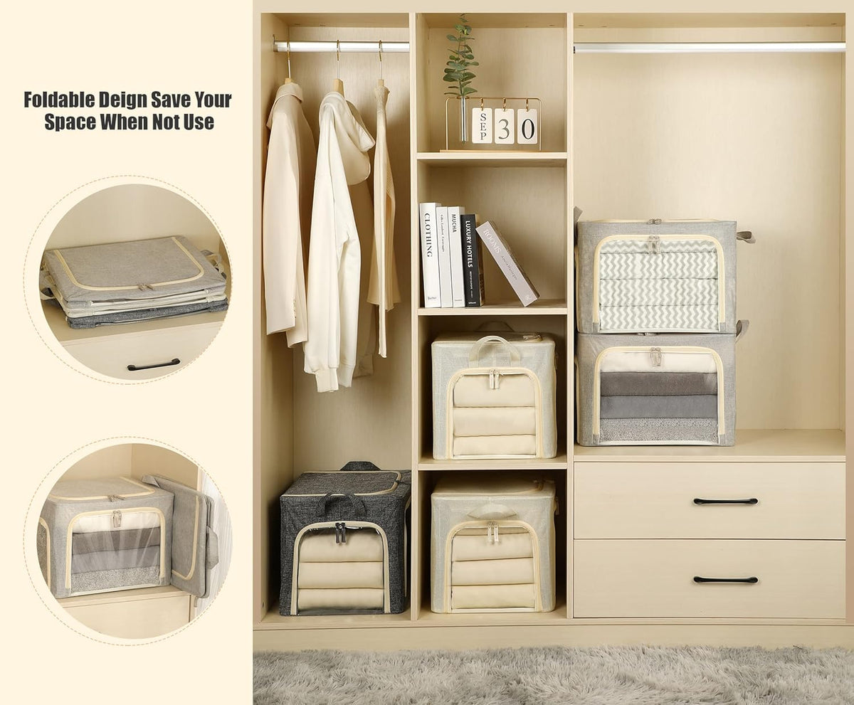 Reinforced carry handles and label pocket on the linen storage bin